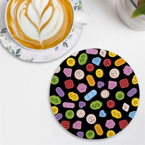 Ecstasy pills pattern UV Print Round Tile Coaster from ArtsNow.com Front