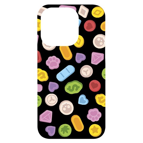 Ecstasy pills pattern iPhone 14 Pro Black UV Print Case from ArtsNow.com Front