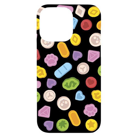 Ecstasy pills pattern iPhone 14 Pro Max Black UV Print Case from ArtsNow.com Front