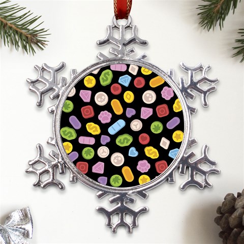 Ecstasy pills pattern Metal Large Snowflake Ornament from ArtsNow.com Front