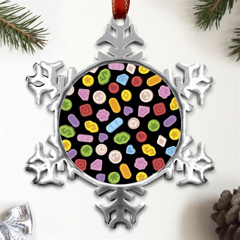 Ecstasy pills pattern Metal Small Snowflake Ornament from ArtsNow.com Front