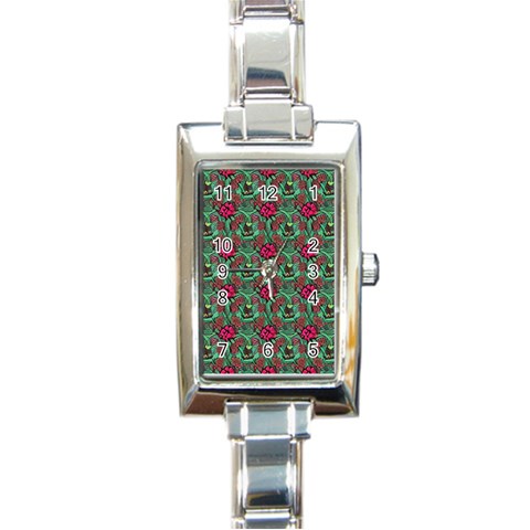 Retro 1880s Flowers Pattern 3 Rectangle Italian Charm Watch from ArtsNow.com Front