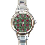 Retro 1880s Flowers Pattern 3 Round Italian Charm Watch