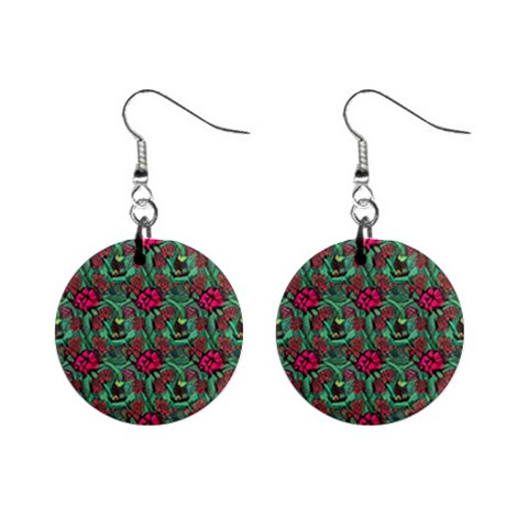 Retro 1880s Flowers Pattern 3 Mini Button Earrings from ArtsNow.com Front