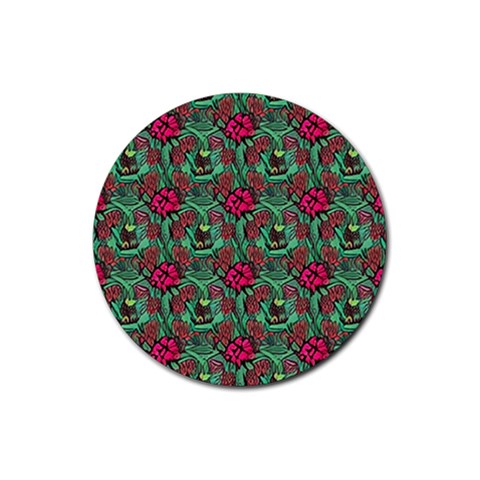 Retro 1880s Flowers Pattern 3 Rubber Coaster (Round) from ArtsNow.com Front