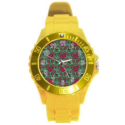 Retro 1880s Flowers Pattern 3 Round Plastic Sport Watch (L) from ArtsNow.com Front