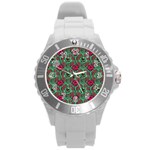 Retro 1880s Flowers Pattern 3 Round Plastic Sport Watch (L)