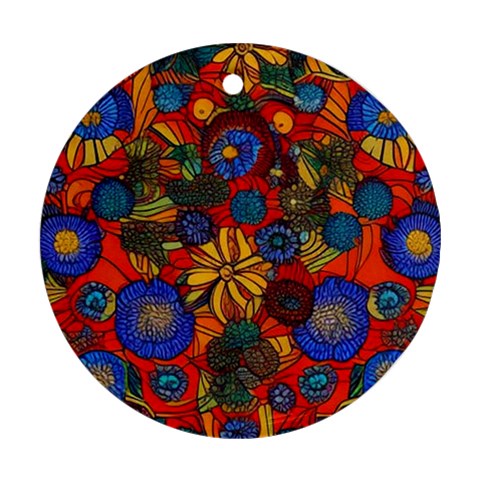 Mid Century Retro Floral 1970s 1960s Pattern 69 Ornament (Round) from ArtsNow.com Front