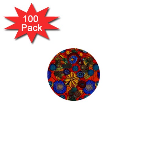 Mid Century Retro Floral 1970s 1960s Pattern 69 1  Mini Buttons (100 pack)  from ArtsNow.com Front