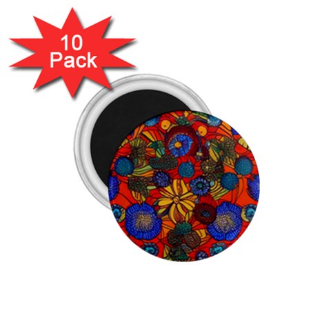 Mid Century Retro Floral 1970s 1960s Pattern 69 1.75  Magnets (10 pack)  from ArtsNow.com Front