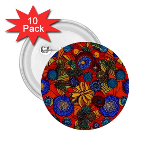 Mid Century Retro Floral 1970s 1960s Pattern 69 2.25  Buttons (10 pack)  from ArtsNow.com Front