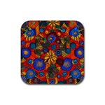 Mid Century Retro Floral 1970s 1960s Pattern 69 Rubber Coaster (Square)