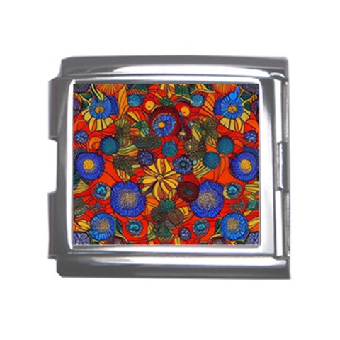 Mid Century Retro Floral 1970s 1960s Pattern 69 Mega Link Italian Charm (18mm) from ArtsNow.com Front