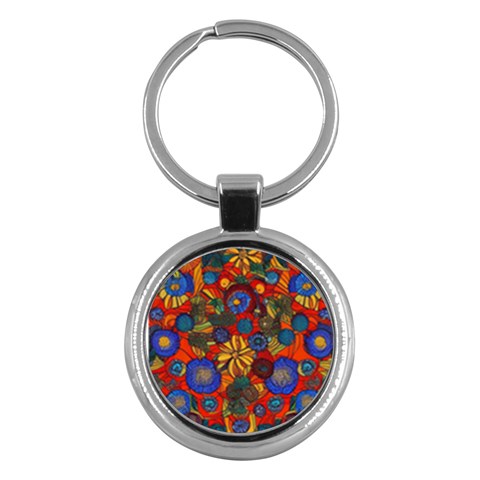 Mid Century Retro Floral 1970s 1960s Pattern 69 Key Chain (Round) from ArtsNow.com Front