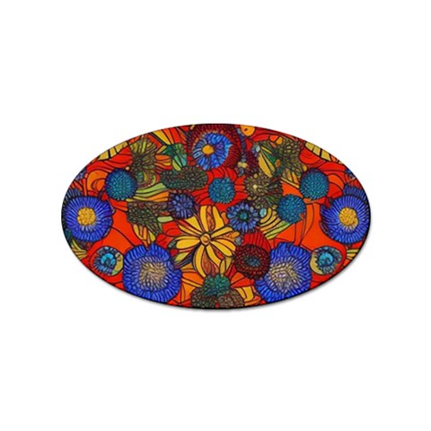 Mid Century Retro Floral 1970s 1960s Pattern 69 Sticker Oval (100 pack) from ArtsNow.com Front