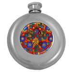 Mid Century Retro Floral 1970s 1960s Pattern 69 Round Hip Flask (5 oz)