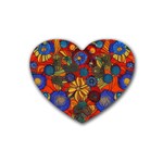 Mid Century Retro Floral 1970s 1960s Pattern 69 Rubber Heart Coaster (4 pack)