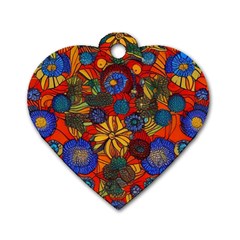 Mid Century Retro Floral 1970s 1960s Pattern 69 Dog Tag Heart (Two Sides) from ArtsNow.com Front