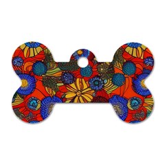 Mid Century Retro Floral 1970s 1960s Pattern 69 Dog Tag Bone (Two Sides) from ArtsNow.com Front