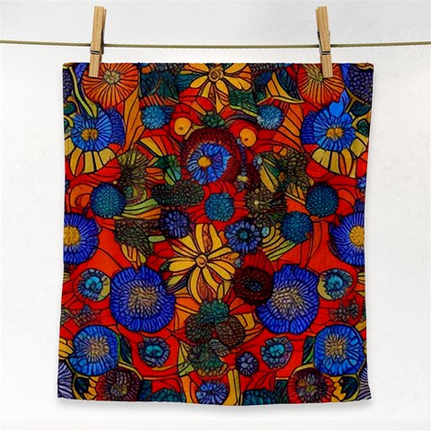 Mid Century Retro Floral 1970s 1960s Pattern 69 Face Towel from ArtsNow.com Front