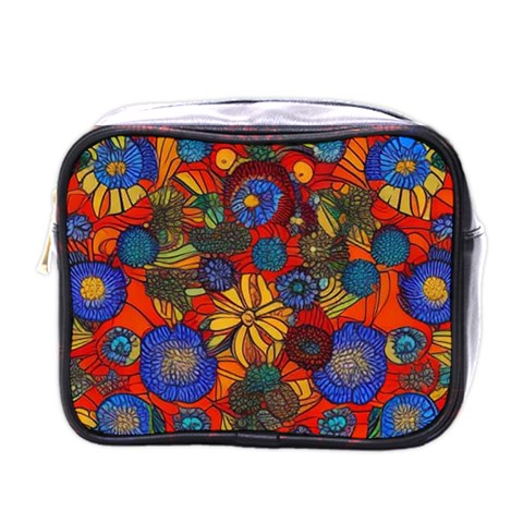 Mid Century Retro Floral 1970s 1960s Pattern 69 Mini Toiletries Bag (One Side) from ArtsNow.com Front