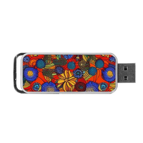 Mid Century Retro Floral 1970s 1960s Pattern 69 Portable USB Flash (Two Sides) from ArtsNow.com Back