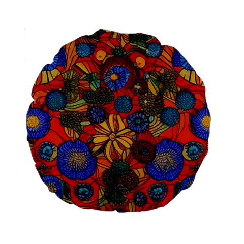 Mid Century Retro Floral 1970s 1960s Pattern 69 Standard 15  Premium Round Cushions from ArtsNow.com Front