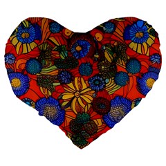 Mid Century Retro Floral 1970s 1960s Pattern 69 Large 19  Premium Heart Shape Cushions from ArtsNow.com Back