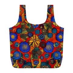 Mid Century Retro Floral 1970s 1960s Pattern 69 Full Print Recycle Bag (L) from ArtsNow.com Front