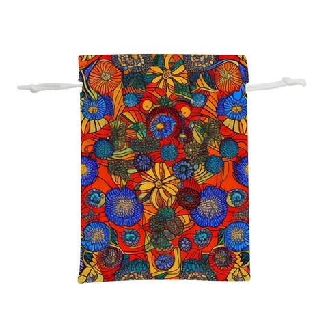 Mid Century Retro Floral 1970s 1960s Pattern 69 Lightweight Drawstring Pouch (S) from ArtsNow.com Front