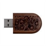 Mid Century Retro Floral 1970s 1960s Pattern 69 Wood Oval USB Flash Drive