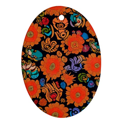 Mid Century Retro Floral 1970s 1960s Pattern 49 Ornament (Oval) from ArtsNow.com Front