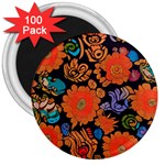 Mid Century Retro Floral 1970s 1960s Pattern 49 3  Magnets (100 pack)