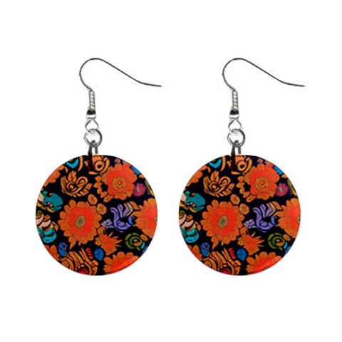 Mid Century Retro Floral 1970s 1960s Pattern 49 Mini Button Earrings from ArtsNow.com Front