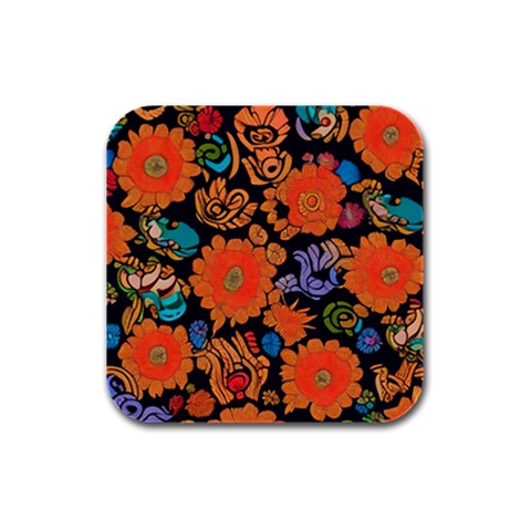 Mid Century Retro Floral 1970s 1960s Pattern 49 Rubber Square Coaster (4 pack) from ArtsNow.com Front