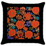 Mid Century Retro Floral 1970s 1960s Pattern 49 Throw Pillow Case (Black)