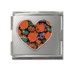 Mid Century Retro Floral 1970s 1960s Pattern 49 Mega Link Heart Italian Charm (18mm)