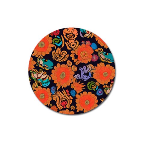 Mid Century Retro Floral 1970s 1960s Pattern 49 Magnet 3  (Round) from ArtsNow.com Front