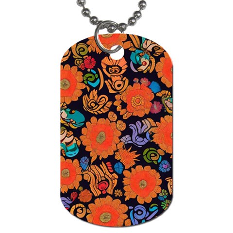 Mid Century Retro Floral 1970s 1960s Pattern 49 Dog Tag (One Side) from ArtsNow.com Front