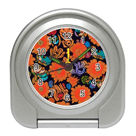 Mid Century Retro Floral 1970s 1960s Pattern 49 Travel Alarm Clock from ArtsNow.com Front