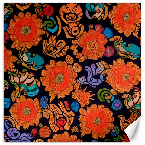 Mid Century Retro Floral 1970s 1960s Pattern 49 Canvas 12  x 12  from ArtsNow.com 11.4 x11.56  Canvas - 1