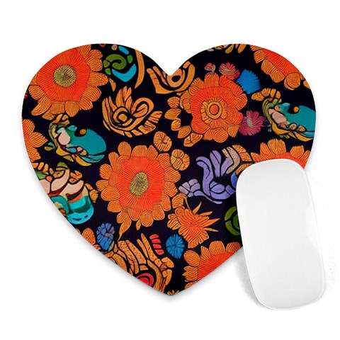 Mid Century Retro Floral 1970s 1960s Pattern 49 Heart Mousepad from ArtsNow.com Front