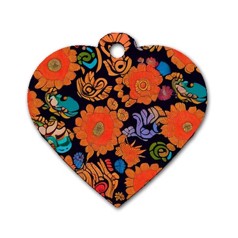 Mid Century Retro Floral 1970s 1960s Pattern 49 Dog Tag Heart (One Side) from ArtsNow.com Front