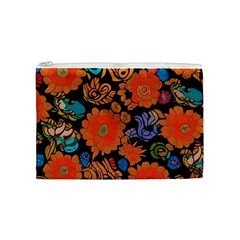 Mid Century Retro Floral 1970s 1960s Pattern 49 Cosmetic Bag (Medium) from ArtsNow.com Front