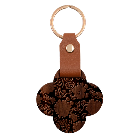 Mid Century Retro Floral 1970s 1960s Pattern 49 Engraved Wood Keychain from ArtsNow.com Front