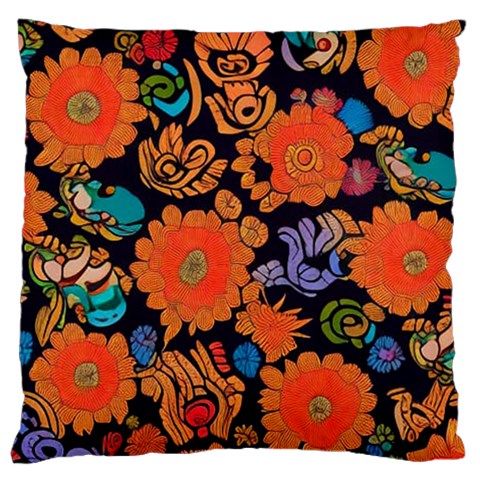 Mid Century Retro Floral 1970s 1960s Pattern 49 Large Premium Plush Fleece Cushion Case (One Side) from ArtsNow.com Front