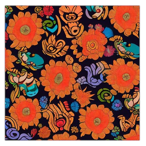 Mid Century Retro Floral 1970s 1960s Pattern 49 Square Satin Scarf (36  x 36 ) from ArtsNow.com Front