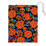 Mid Century Retro Floral 1970s 1960s Pattern 49 Drawstring Pouch (4XL)