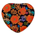 Mid Century Retro Floral 1970s 1960s Pattern 49 Heart Glass Fridge Magnet (4 pack)