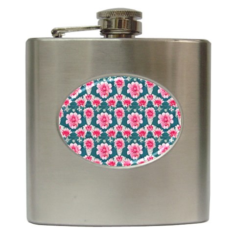 Retro 1880s Flowers Pattern 22 Hip Flask (6 oz) from ArtsNow.com Front